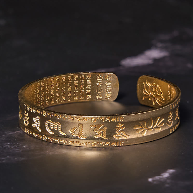 Buddha Stones Six True Words 'om Mani Padme Hum' Heart Sutra Lotus Copper Brass Peace Cuff Bracelet Bangle - image 12
