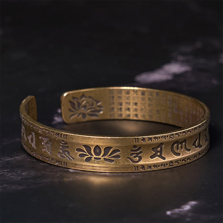 Buddha Stones Six True Words 'om Mani Padme Hum' Heart Sutra Lotus Copper Brass Peace Cuff Bracelet Bangle - image 2