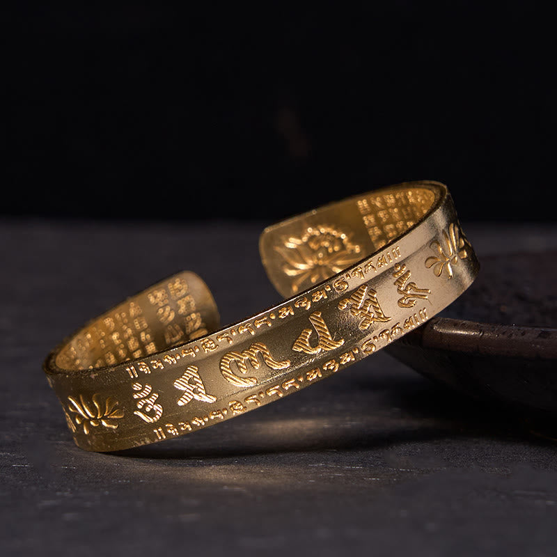 Buddha Stones Six True Words 'om Mani Padme Hum' Heart Sutra Lotus Copper Brass Peace Cuff Bracelet Bangle - Polished(Wrist Circumference: 14-18cm) - image 10