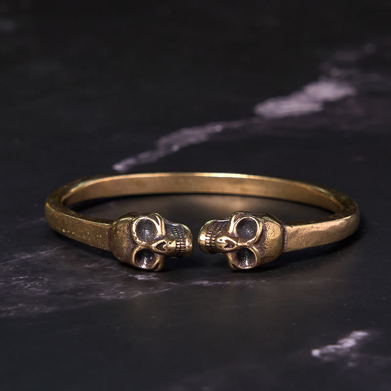 Buddha Stones The Lord Of The Corpse Forest Copper Brass Double Skull Keep Away Evil Spirits Cuff Bracelet Bangle - image 2