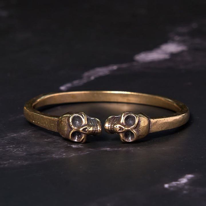 Buddha Stones The Lord Of The Corpse Forest Copper Brass Double Skull Keep Away Evil Spirits Cuff Bracelet Bangle - image 2
