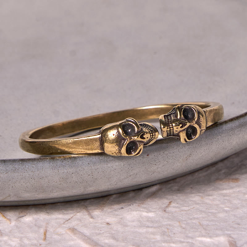 Buddha Stones The Lord Of The Corpse Forest Copper Brass Double Skull Keep Away Evil Spirits Cuff Bracelet Bangle - image 3