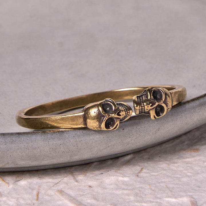 Buddha Stones The Lord Of The Corpse Forest Copper Brass Double Skull Keep Away Evil Spirits Cuff Bracelet Bangle - image 3
