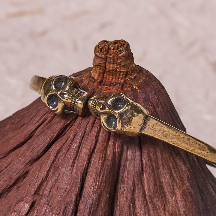 Buddha Stones The Lord Of The Corpse Forest Copper Brass Double Skull Keep Away Evil Spirits Cuff Bracelet Bangle - image 4