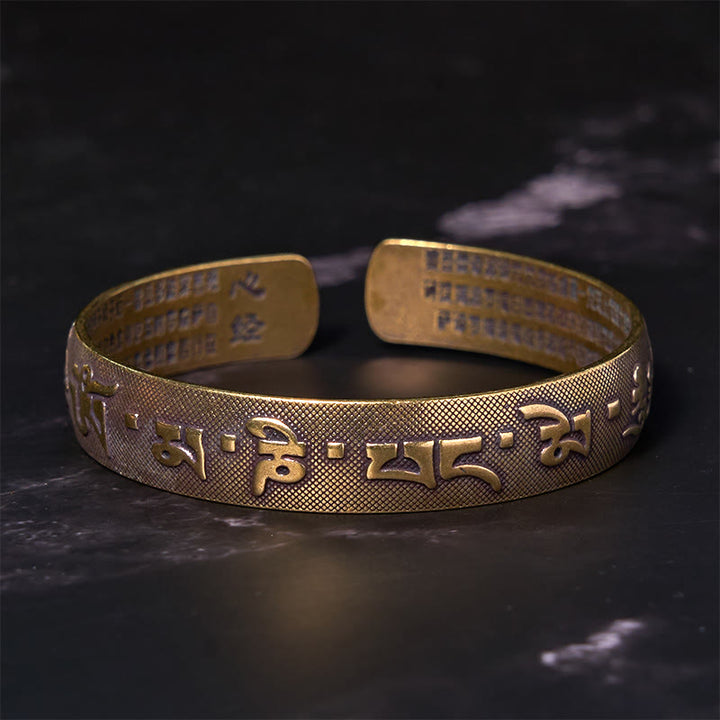 Buddha Stones Six True Words 'Om Mani Padme Hum' Heart Sutra Copper Brass Luck Bracelet Bangle