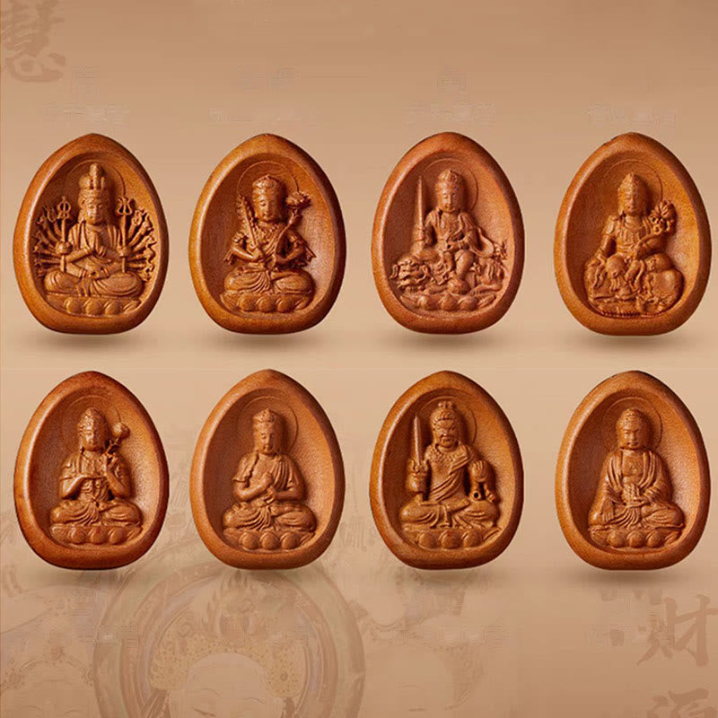 Buddha Stones Peach Wood Cinnabar Om Mani Padme Hum Chinese Zodiac Black String Necklace Pendants - image 2