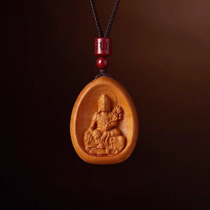Buddha Stones Peach Wood Cinnabar Om Mani Padme Hum Chinese Zodiac Black String Necklace Pendants - Peach Wood-Dragon Snake - image 1