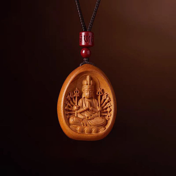 Buddha Stones Peach Wood Cinnabar Om Mani Padme Hum Chinese Zodiac Black String Necklace Pendants - Peach Wood-Rat - image 14