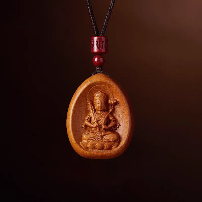 Buddha Stones Peach Wood Cinnabar Om Mani Padme Hum Chinese Zodiac Black String Necklace Pendants