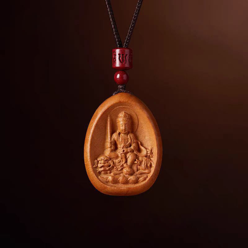 Buddha Stones Peach Wood Cinnabar Om Mani Padme Hum Chinese Zodiac Black String Necklace Pendants - Peach Wood-Rabbit - image 16
