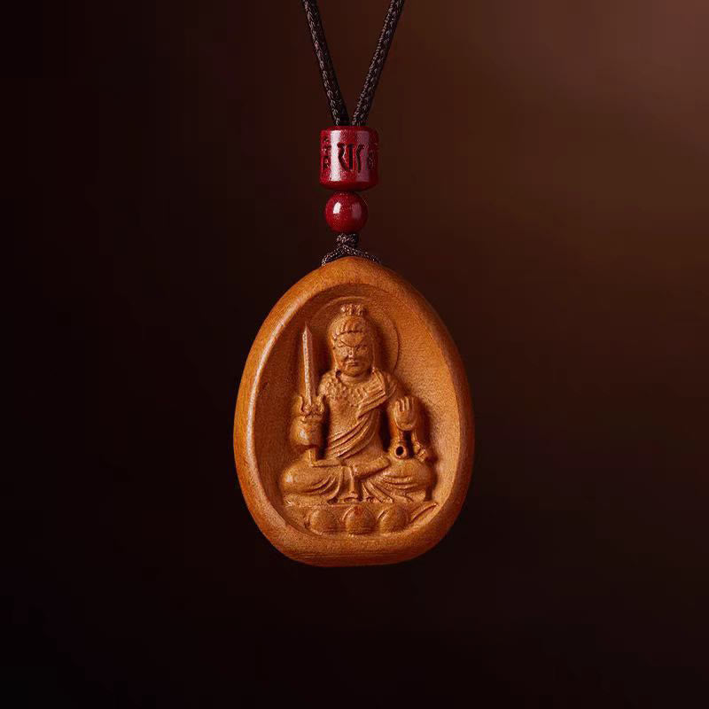 Buddha Stones Peach Wood Cinnabar Om Mani Padme Hum Chinese Zodiac Black String Necklace Pendants - Peach Wood-Rooster - image 19