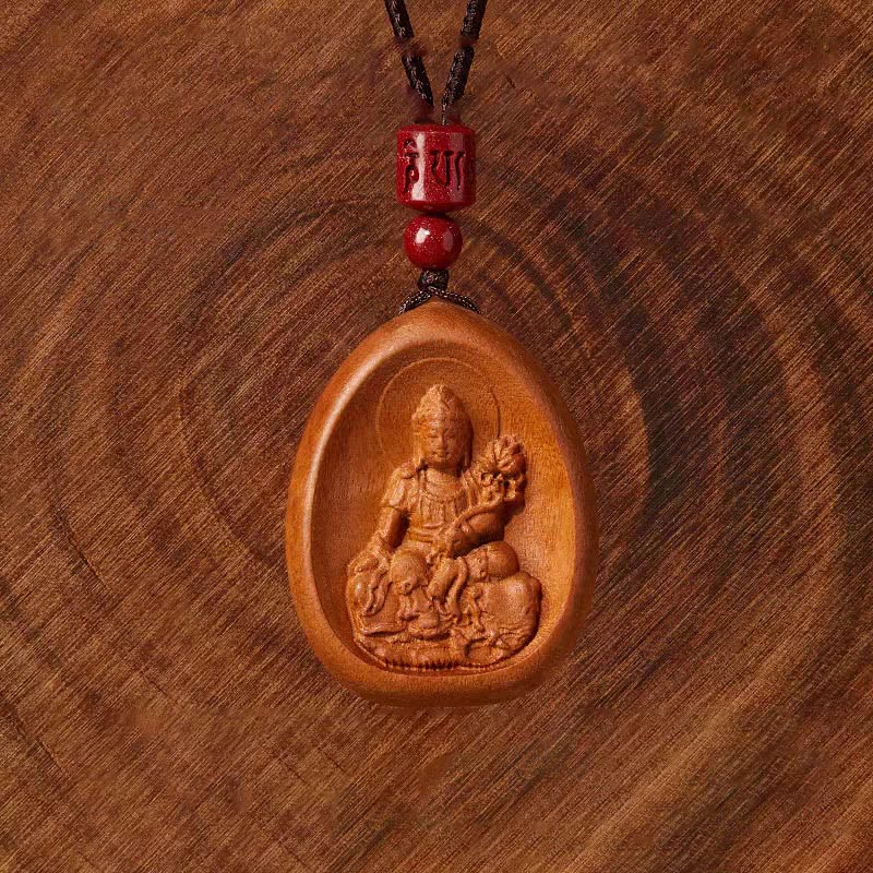 Buddha Stones Peach Wood Cinnabar Om Mani Padme Hum Chinese Zodiac Black String Necklace Pendants - image 3