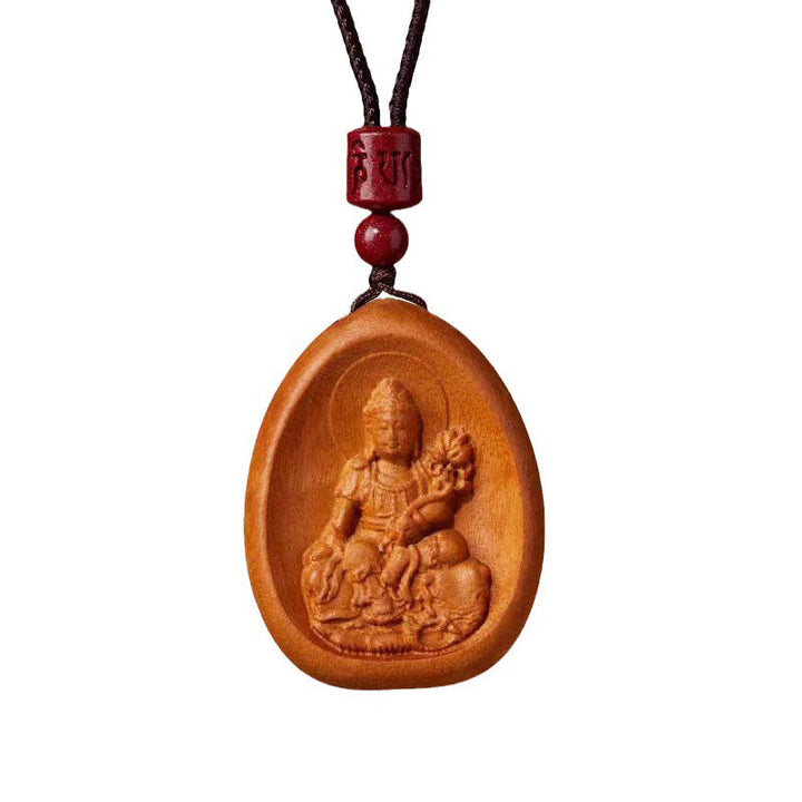 Buddha Stones Peach Wood Cinnabar Om Mani Padme Hum Chinese Zodiac Black String Necklace Pendants