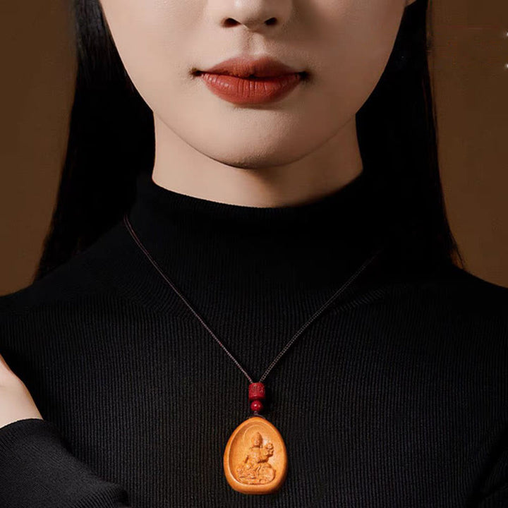 Buddha Stones Peach Wood Cinnabar Om Mani Padme Hum Chinese Zodiac Black String Necklace Pendants - image 4