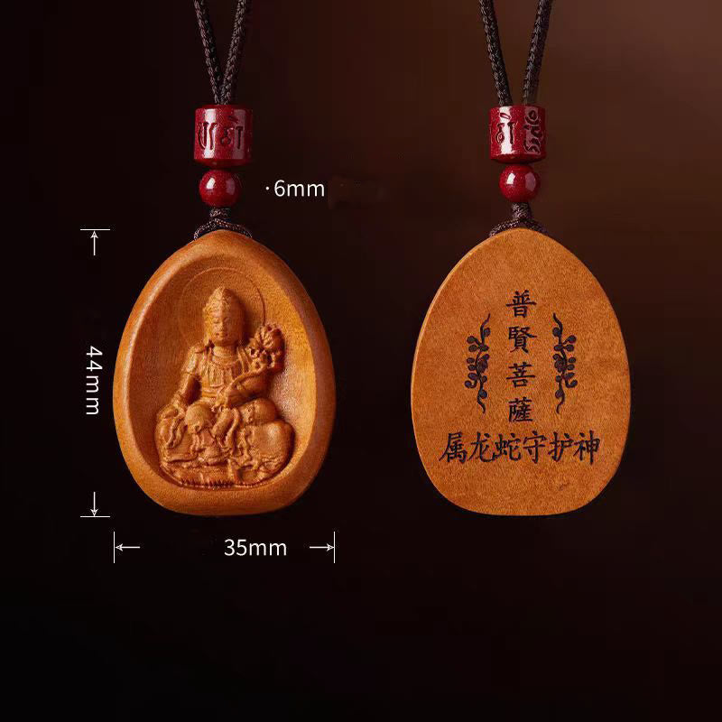 Buddha Stones Peach Wood Cinnabar Om Mani Padme Hum Chinese Zodiac Black String Necklace Pendants