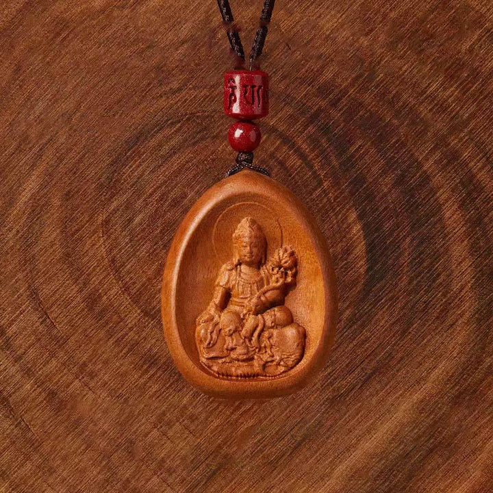 Buddha Stones Peach Wood Cinnabar Om Mani Padme Hum Chinese Zodiac Black String Necklace Pendants