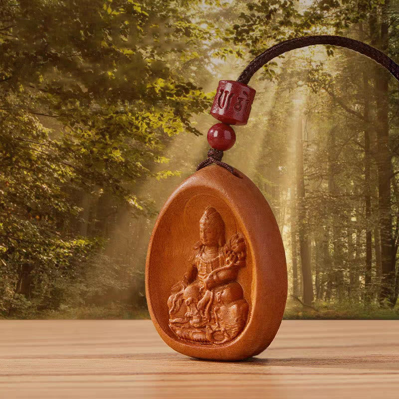 Buddha Stones Peach Wood Cinnabar Om Mani Padme Hum Chinese Zodiac Black String Necklace Pendants - image 5