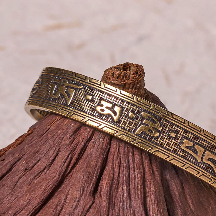 Buddha Stones Six True Words 'om Mani Padme Hum' Heart Sutra Copper Brass Luck Wisdom Bracelet Bangle - image 4