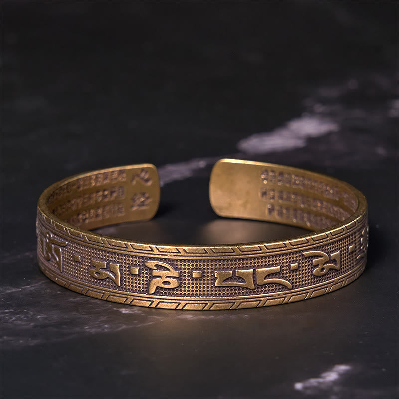 Buddha Stones Six True Words 'om Mani Padme Hum' Heart Sutra Copper Brass Luck Wisdom Bracelet Bangle - image 2