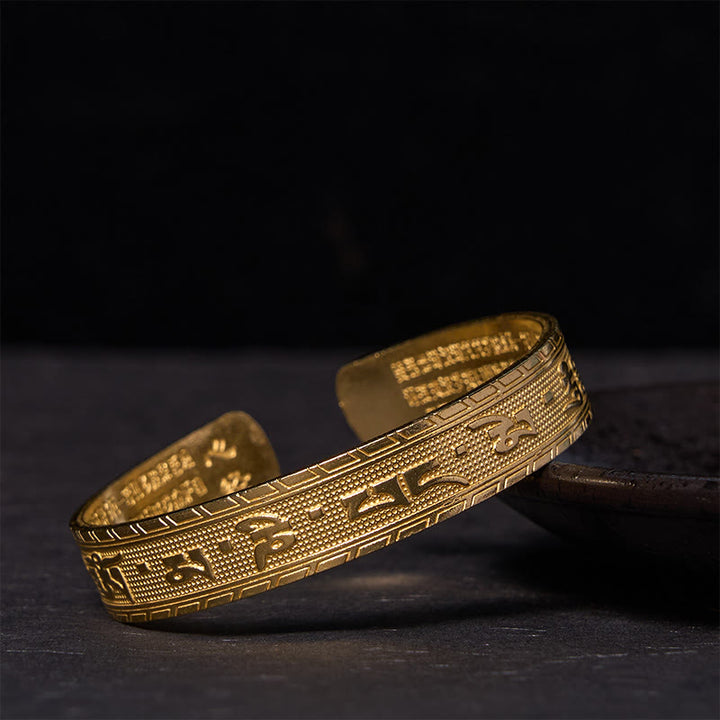 Buddha Stones Six True Words 'om Mani Padme Hum' Heart Sutra Copper Brass Luck Wisdom Bracelet Bangle - Polished(Wrist Circumference: 14-18cm) - image 7
