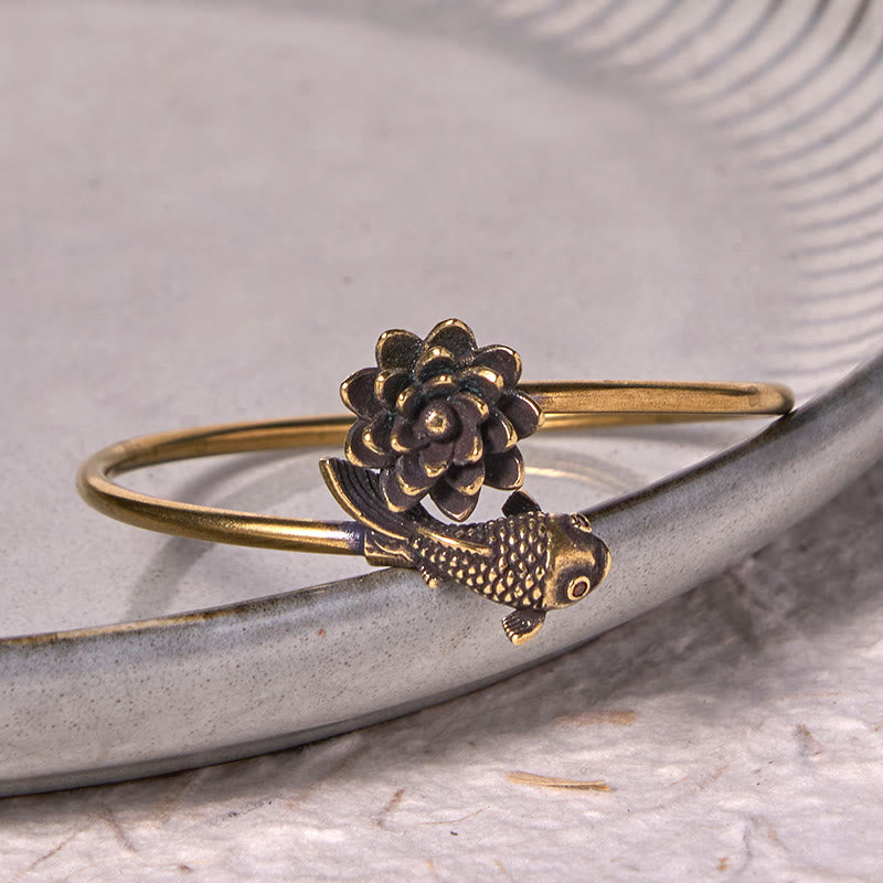 Buddha Stones Lotus Flower Koi Fish Copper Brass Enlightenment Luck Bracelet Bangle - image 4