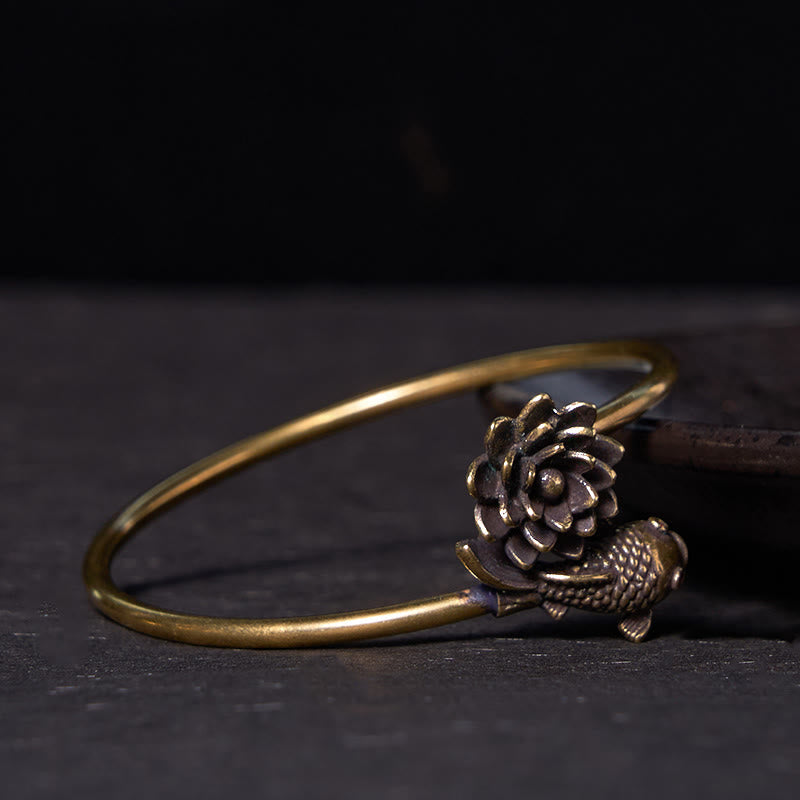 Buddha Stones Lotus Flower Koi Fish Copper Brass Enlightenment Luck Bracelet Bangle - image 2