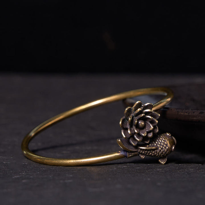 Buddha Stones Lotus Flower Koi Fish Copper Brass Enlightenment Luck Bracelet Bangle - image 2