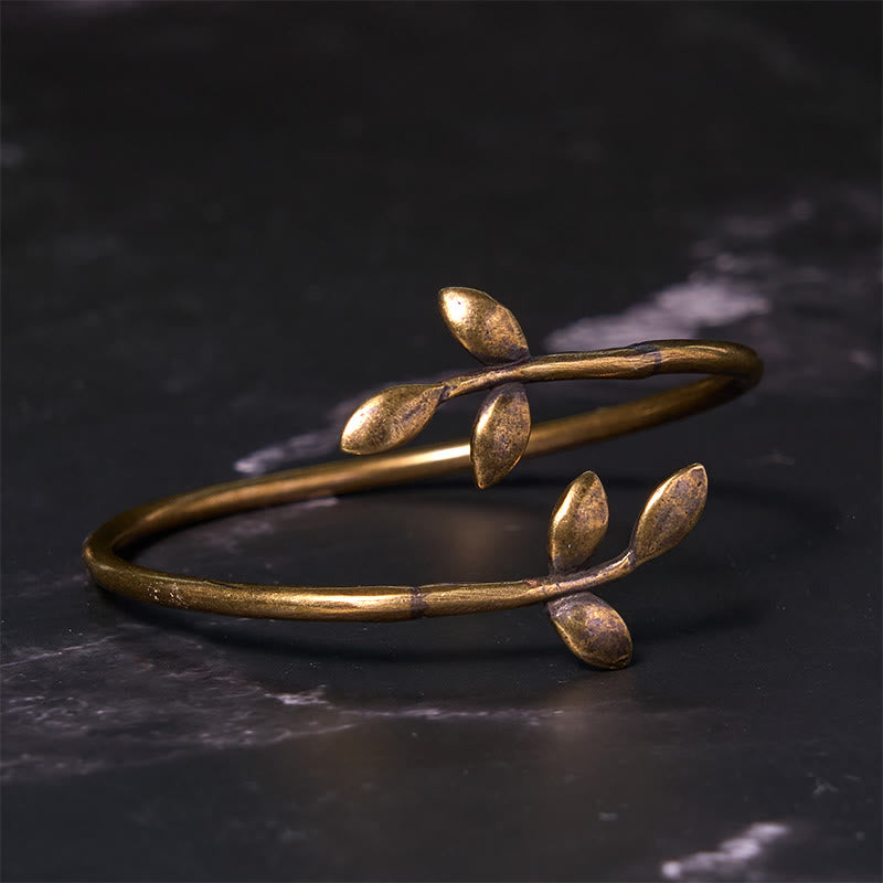 Buddha Stones Lucky Clover Copper Brass Healing Bracelet Bangle - image 2