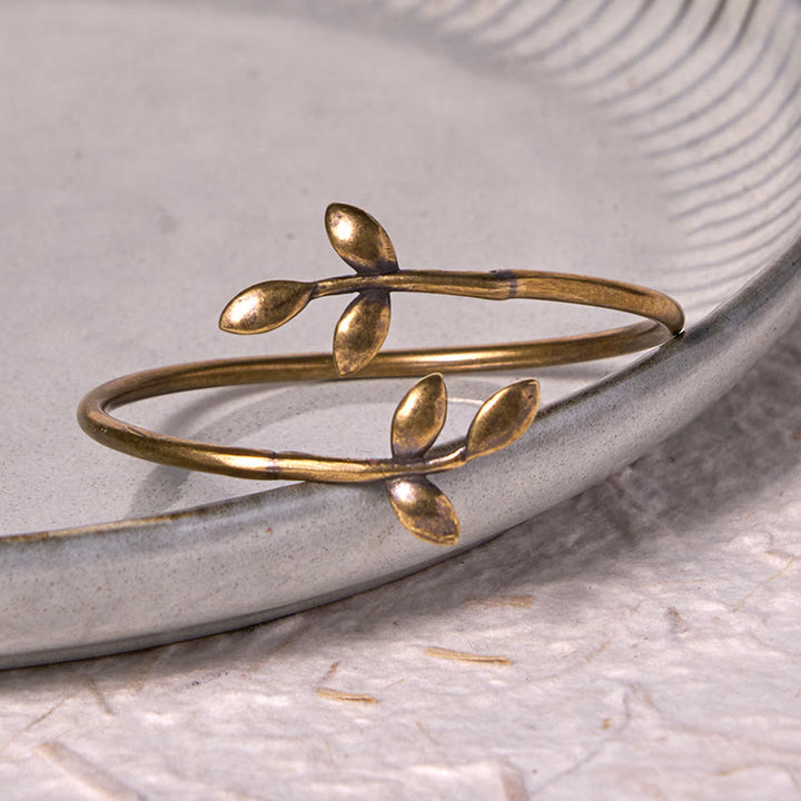 Buddha Stones Lucky Clover Copper Brass Healing Bracelet Bangle - image 3