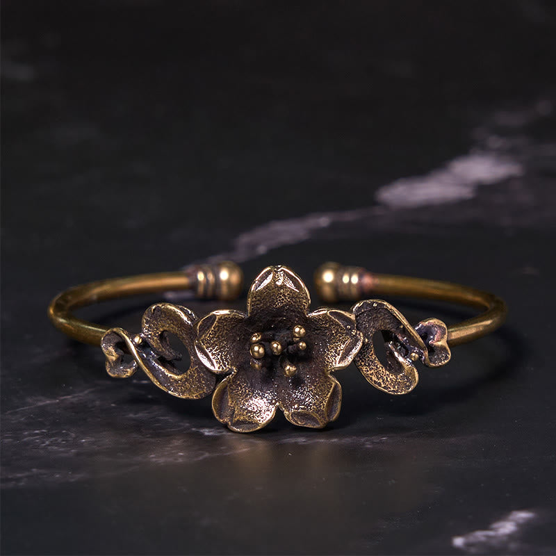 Buddha Stones Flowers Leaves Copper Brass Luck Healing Cuff Bracelet Bangle - image 2