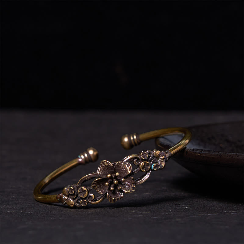 Buddha Stones Flowers Leaves Copper Brass Luck Healing Cuff Bracelet Bangle - Small Blossom leaves(Wrist Circumference: 14-17cm) - image 6