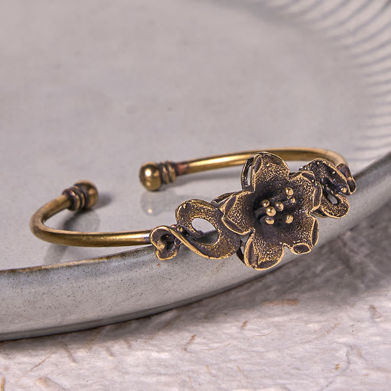 Buddha Stones Flowers Leaves Copper Brass Luck Healing Cuff Bracelet Bangle - image 3