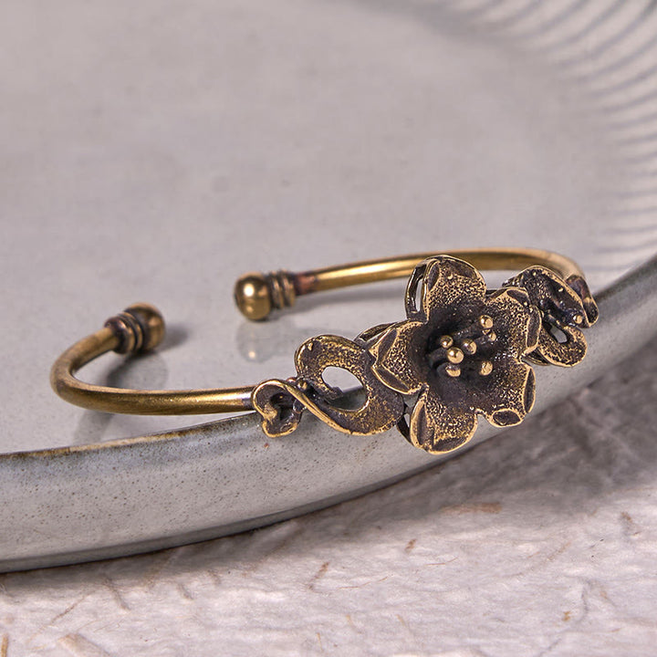 Buddha Stones Flowers Leaves Copper Brass Luck Healing Cuff Bracelet Bangle - image 3