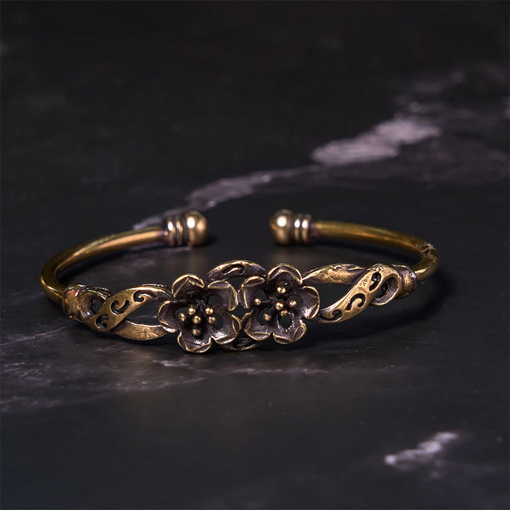 Buddha Stones Flowers Leaves Copper Brass Luck Healing Cuff Bracelet Bangle - image 12