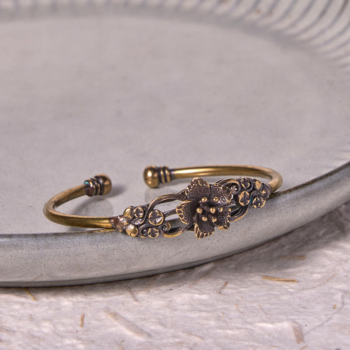 Buddha Stones Flowers Leaves Copper Brass Luck Healing Cuff Bracelet Bangle - image 9