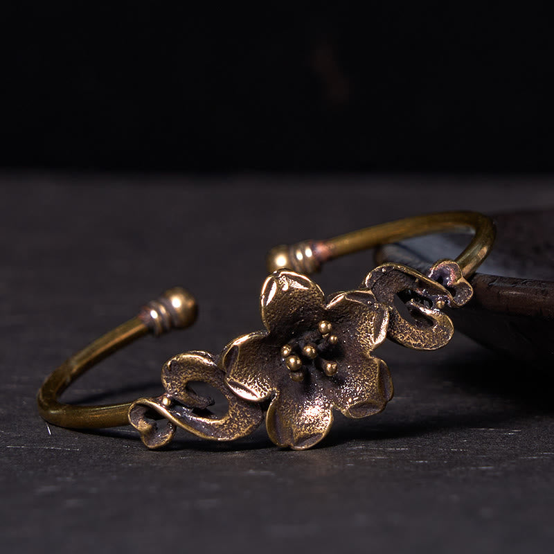 Buddha Stones Flowers Leaves Copper Brass Luck Healing Cuff Bracelet Bangle - Large Blossom(Wrist Circumference: 14-17cm) - image 1
