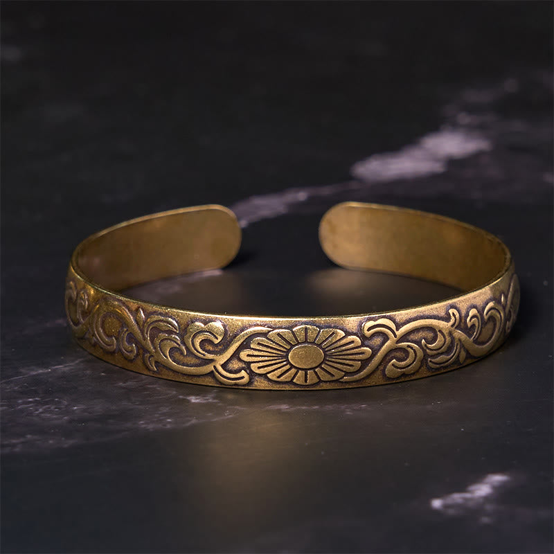 Buddha Stones Daisy Flower Vine Copper Brass Luck Self Care Cuff Bracelet Bangle - image 2