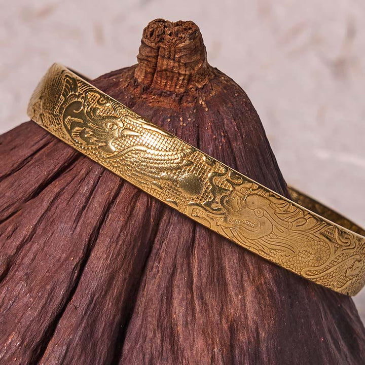 Buddha Stones Dragon And Phoenix Playing With A Pearl Carved Copper Brass Luck Protection Bracelet Bangle - image 11