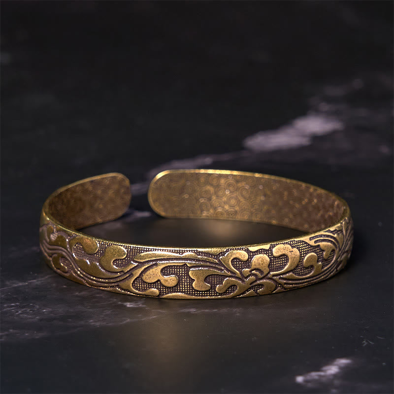 Buddha Stones Flowers Copper Brass Balance Self Care Cuff Bracelet Bangle - image 2