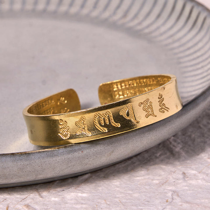 Buddha Stones Six True Words 'om Mani Padme Hum' Heart Sutra Copper Brass Inner Peace Cuff Bracelet Bangle - image 9