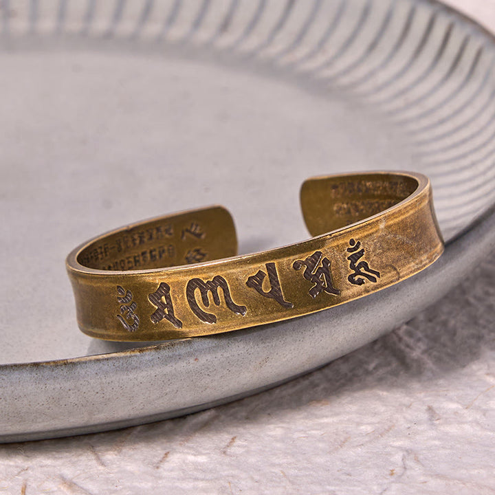 Buddha Stones Six True Words 'om Mani Padme Hum' Heart Sutra Copper Brass Inner Peace Cuff Bracelet Bangle