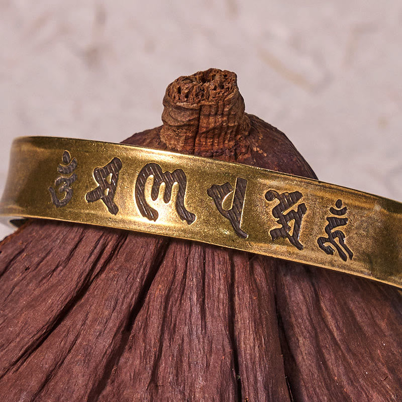 Buddha Stones Six True Words 'om Mani Padme Hum' Heart Sutra Copper Brass Inner Peace Cuff Bracelet Bangle