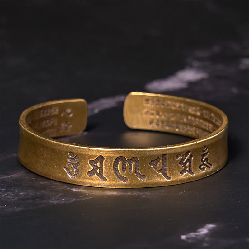 Buddha Stones Six True Words 'om Mani Padme Hum' Heart Sutra Copper Brass Inner Peace Cuff Bracelet Bangle - image 2