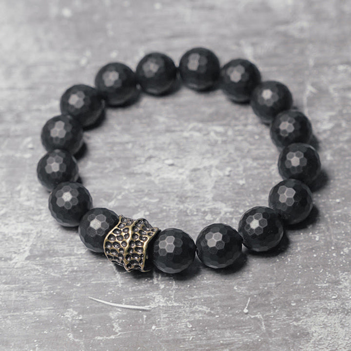 Buddha Stones Matte Frosting Black Onyx Copper Brass Protection Bracelet