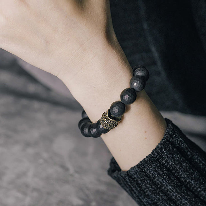 Buddha Stones Matte Frosting Black Onyx Copper Brass Protection Bracelet