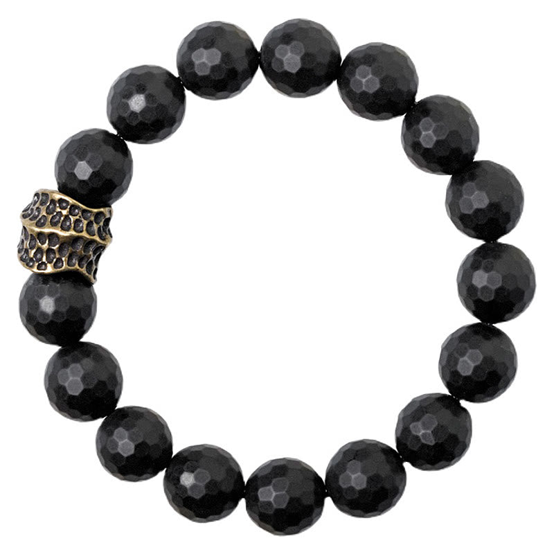 Buddha Stones Matte Frosting Black Onyx Copper Brass Protection Bracelet