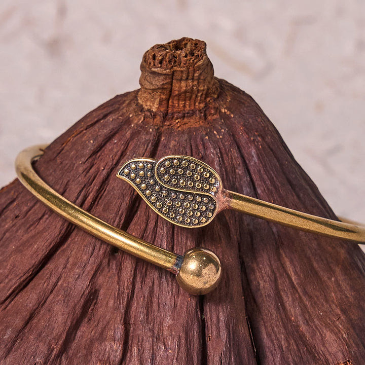 Buddha Stones Leaf Bead Copper Brass Luck Wealth cuff Bracelet Bangle - image 4