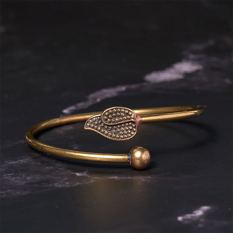 Buddha Stones Leaf Bead Copper Brass Luck Wealth cuff Bracelet Bangle - image 2