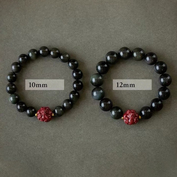 Buddha Stones Chinese Zodiac Natural Black Obsidian Cinnabar Purification Bracelet