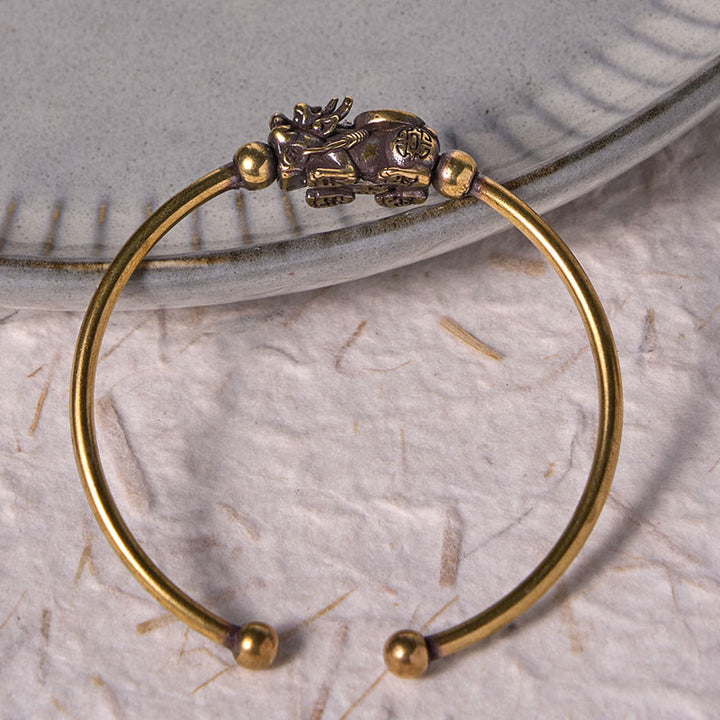 Buddha Stones Pi Xiu Carrying Compass Fu Character Copper Brass Luck Wealth Bracelet Bangle - image 4